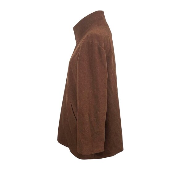 Eileen Fisher Jacket XL Brown Wool Zip Classic Aspen Chic Preppy Funnel Neck - Picture 5 of 11